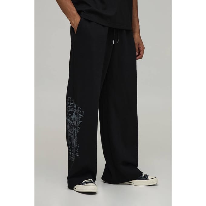 Wijde Pijpen Jogger Met Renaissance Print | Black | Size Medium