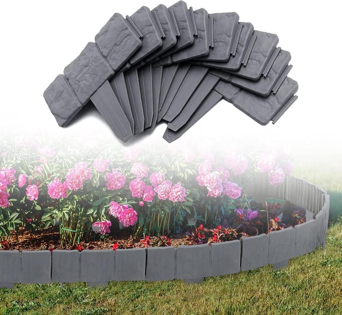 Gazonrand Kunststof - Bloembed Omranding - Tuin Structureren - Flexibel Insteeksysteem - 5 Meter 20 Stuks - Antraciet
