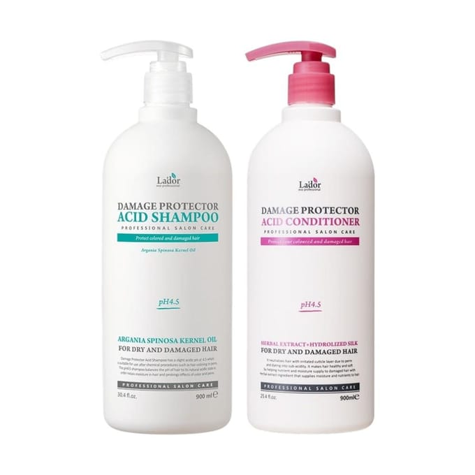 Lador Damage Protector Zuur Shampoo & Conditioner Duo Set 900ml + 900ml white