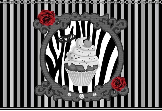 Fotobehang Cupcake Stripes Grey | XXL - 312cm x 219cm | 130g/m2 Vlies