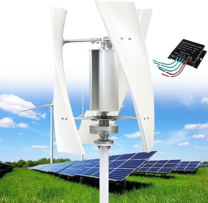 Verticale Windturbine - Energie Generator - Off-Grid Stroom - Gebogen Aerodynamische Bladen - 53cm Wiel Diameter - Wit