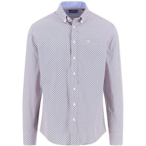 Fynch-Hatton Overhemd Combi Squares Dot Fantasy Peach-Blue / male