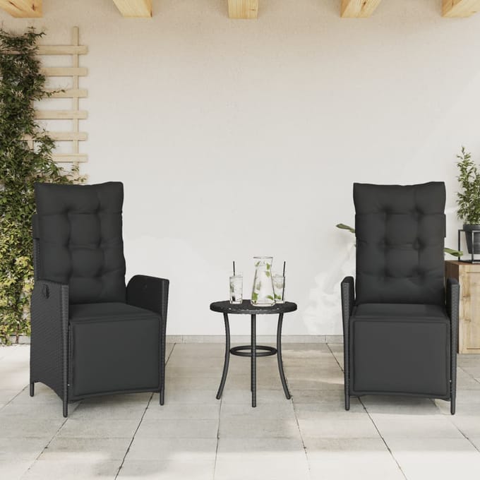 vidaXL - Tuinstoelen - 2 - st - verstelbaar - met - voetensteun - poly - rattan - zwart