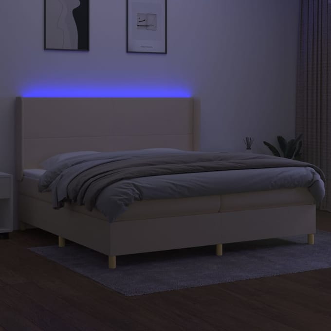 vidaXL - Boxspring - met - matras - en - LED - stof - crèmekleurig - 200x200 - cm
