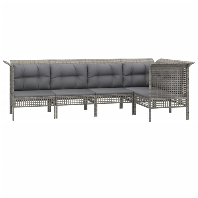 vidaXL - 5-delige - Loungeset - met - kussens - poly - rattan - grijs