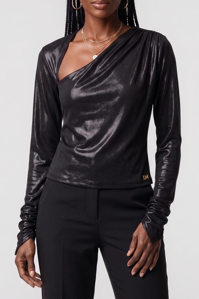 GUESS Petra Oneshoulder Dr Shiny Black Größe: M | Longsleeves Outlet | Damen | Schwarz