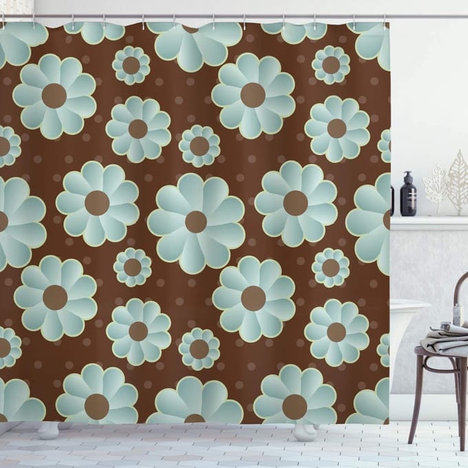 ABAKUHAUS Douchgordijn Retro Flora – 175x200 cm – Polyester – Waterafstotend