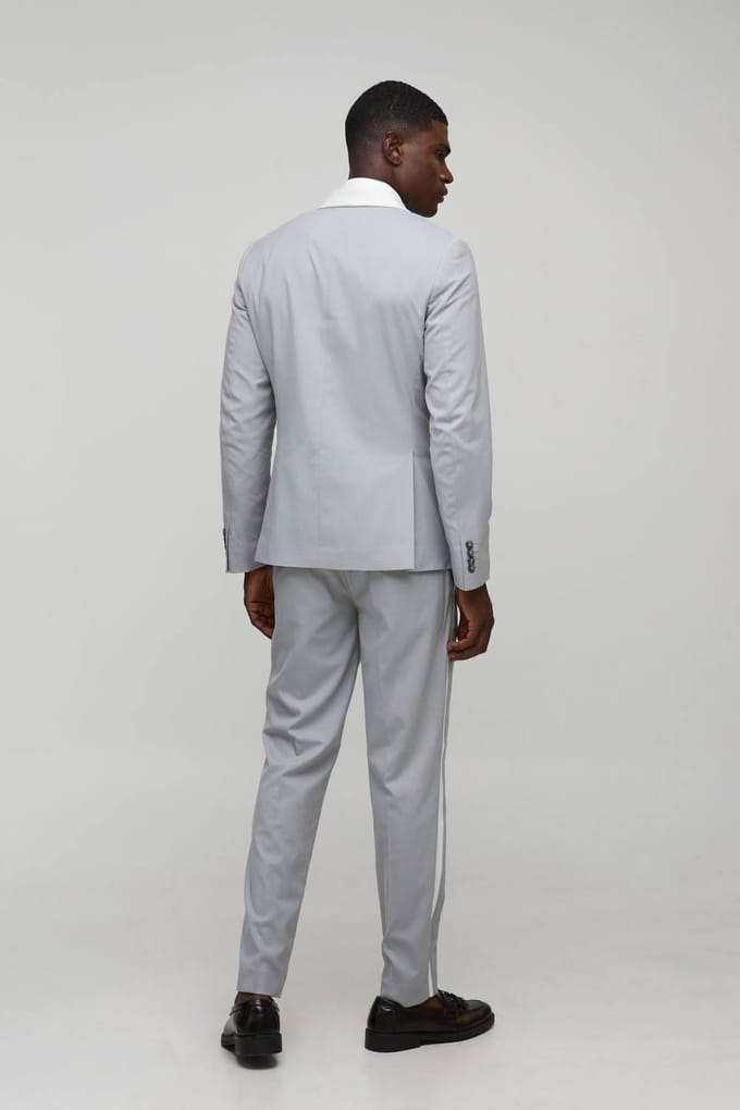 Slim Fit Contrast Collar Blazer | Grey | Size 52