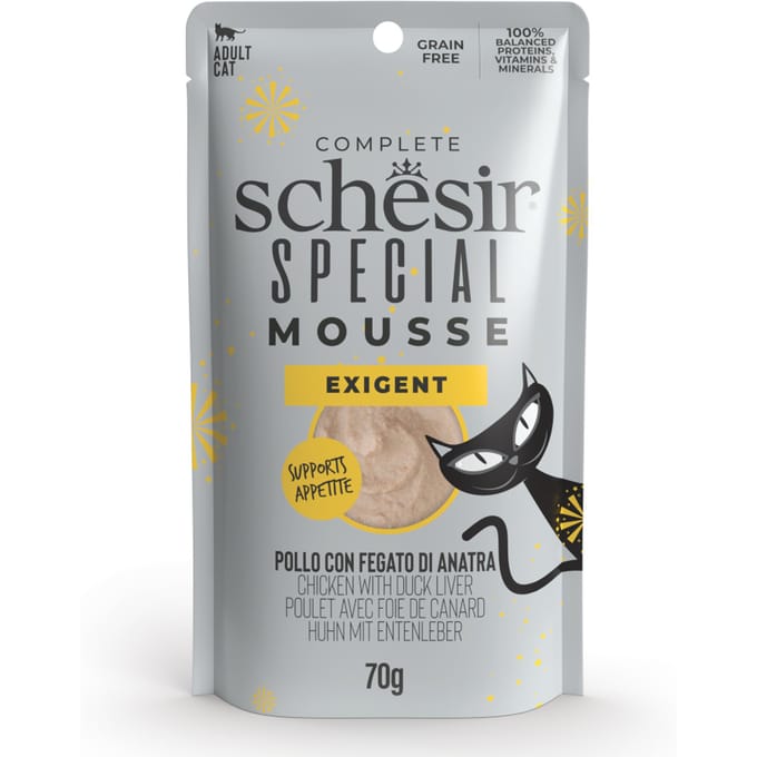 12x70g Kip met eendenlever Schesir Special Exigent natvoer voor katten
