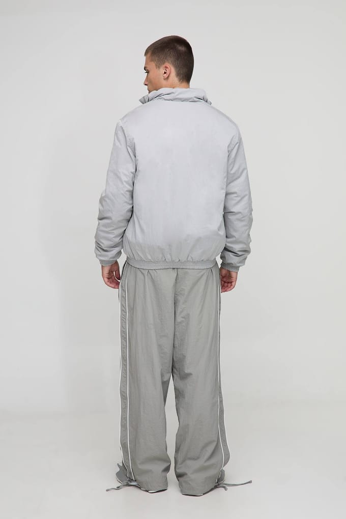 Regular Fit Funnel Neck Nylon Mono Padded Bomber Jacket | Grey | Size Medium