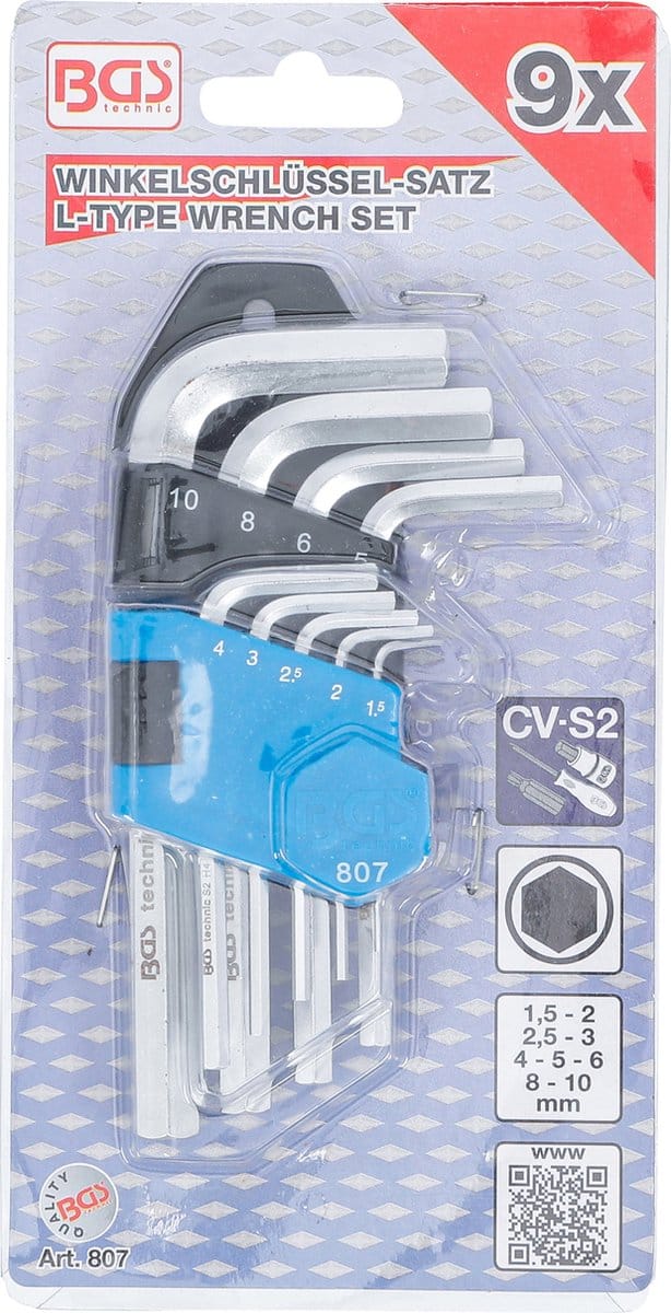BGS Stiftsleutelset kort inbus 1,5 - 10 mm 9 delig