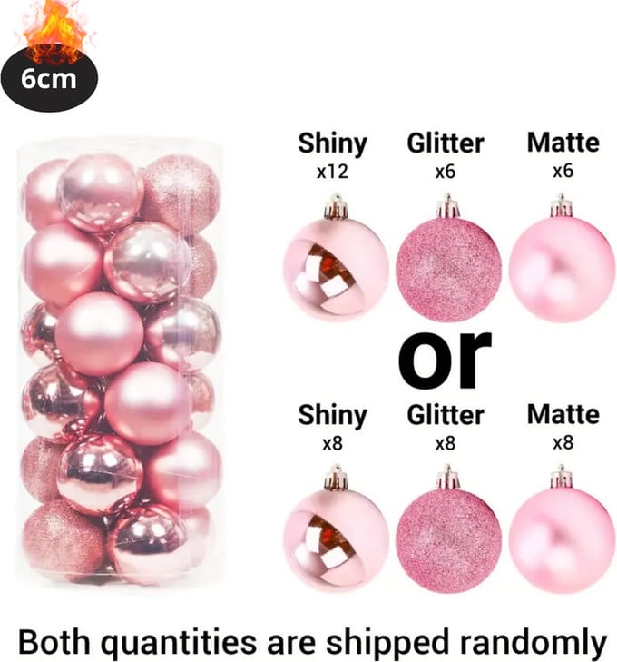 Nivard Kerstballen - Kerstversiering - Plastic - Roze - 6 cm - 24 stuks