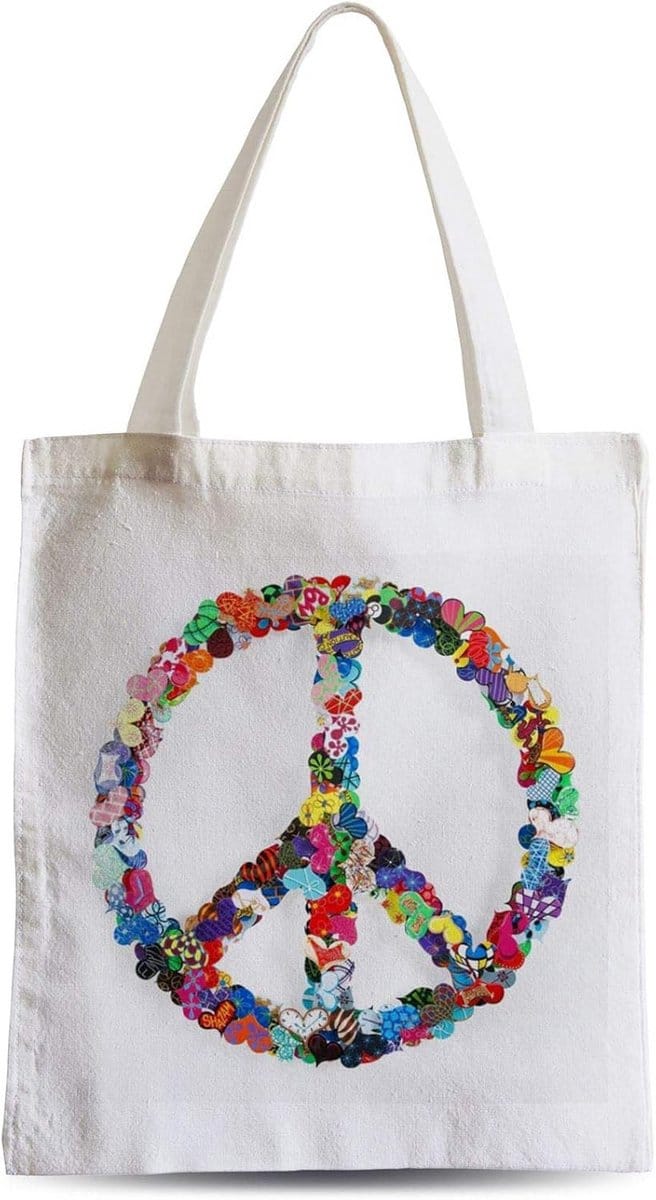 Grote boodschappentas strand hippie psychedelisch jaren 70 - polykatoen 340 g/m² - wit - eenmaat