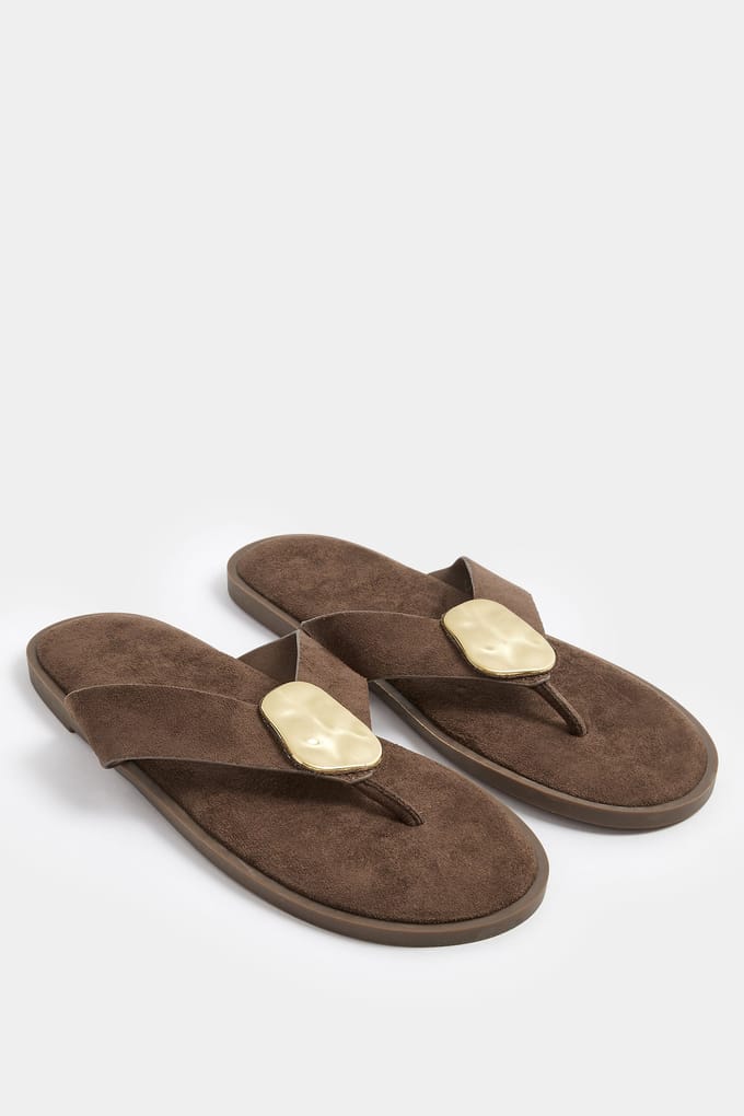 Yours Chocoladebruine Sandalen Met Gehamerde Schijfjes In Extra Brede Eeepasvormsize 38EEE