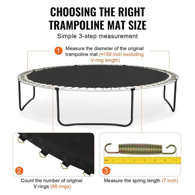 Tapis de trampoline de remplacement pour cadre de 15 pieds 96 anneaux en V Longueur de ressort de 7 pouces
