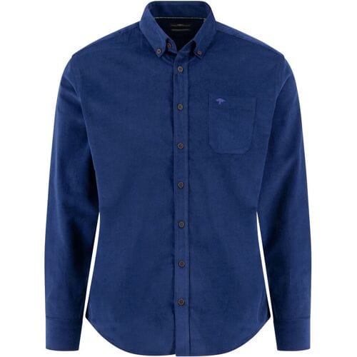 Fynch-Hatton Overhemd Solid Color Cotton Corduroy Button-Down Navy / male