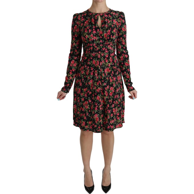 Dolce & Gabbana Vrouwen Zwart gebloemde longsleeve knielange jurk