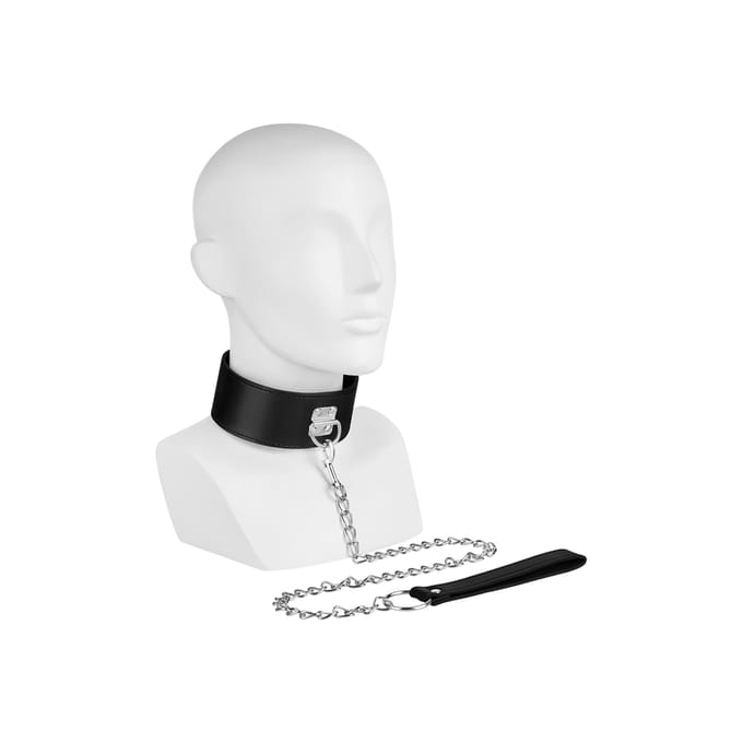 EIS, halsband, gladleerlook, met slot, incl. lijn