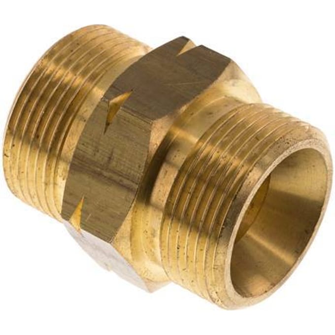 Dubbele Nippel G1 1/4" Buitendraad X Buitendraad Linkshandig Messing 16bar 46mm Hex