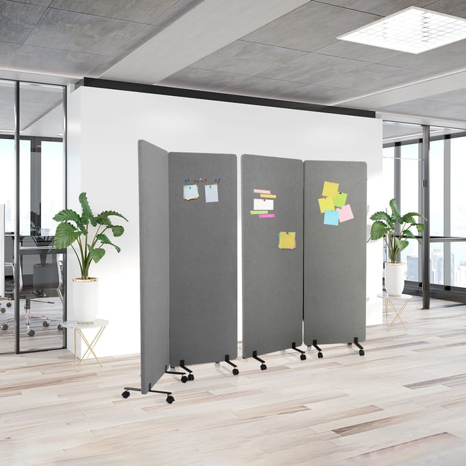 Mobiel akoestisch scheidingswand systeem FLEXMIUT Set van 2 lichtgrijs hjh OFFICE