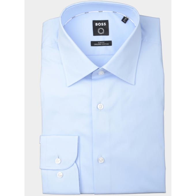 BOSS Hank slim fit overhemd - popeline - blauw - Strijkvriendelijk - Boordmaat: 44