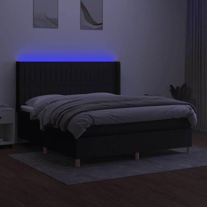 vidaXL - Boxspring - met - matras - en - LED - stof - zwart - 160x200 - cm