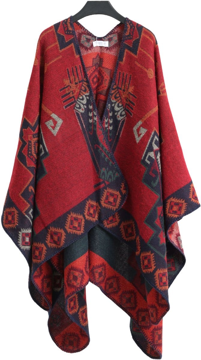 Emilie scarves - poncho - cape - omslagdoek - rood blauw