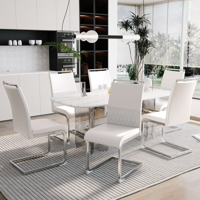 REDOM - Stoel Met Hoge Rugleuning - Ergonomisch Ontwerp - Beklede Zitting - Metaal - Wit