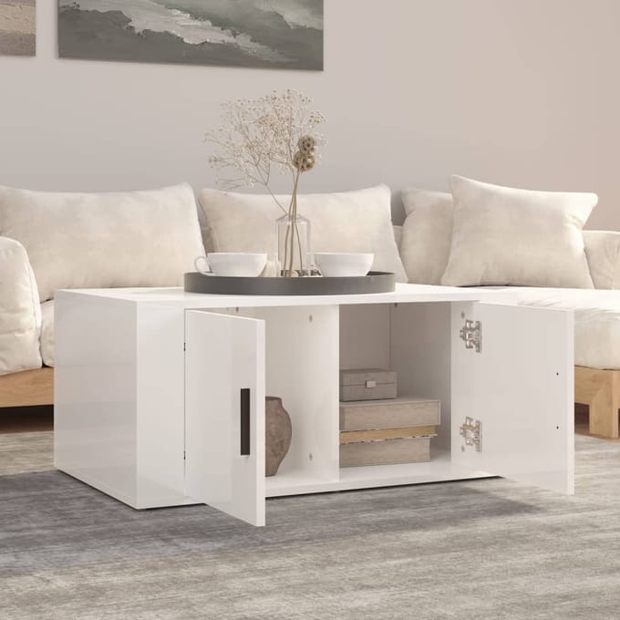 vidaXL - Salontafel - 80x50x36 - cm - bewerkt - hout - hoogglans - wit