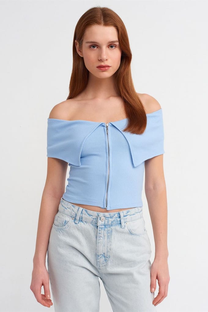 Dames Off-shoulder Crop T-shirt Met Rits