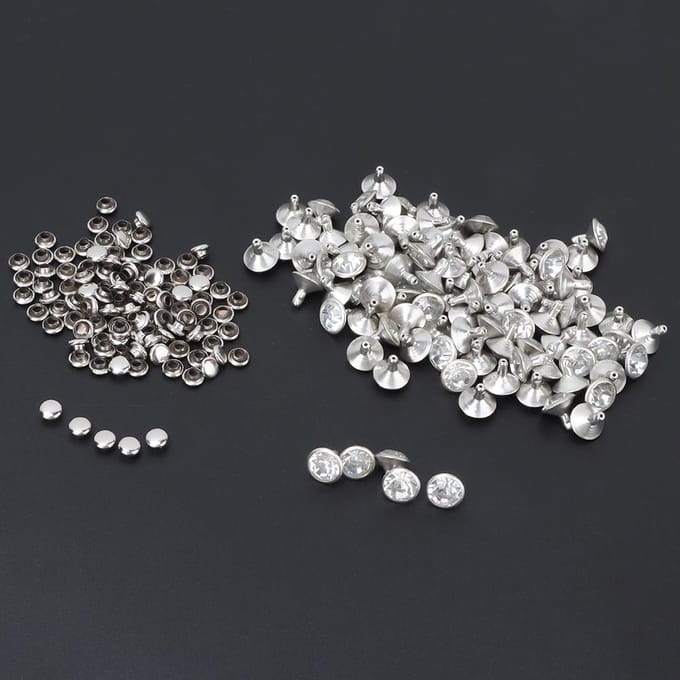 100 stuks 10mm Metalen Strass Klinknagels Studs Spikes Decoratie(Zilveren rand witte kristal) white
