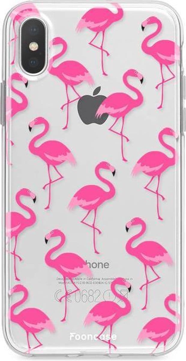 Fooncase Hoesje Geschikt voor iPhone X - Shockproof Case - Back Cover / Soft Case - Flamingo