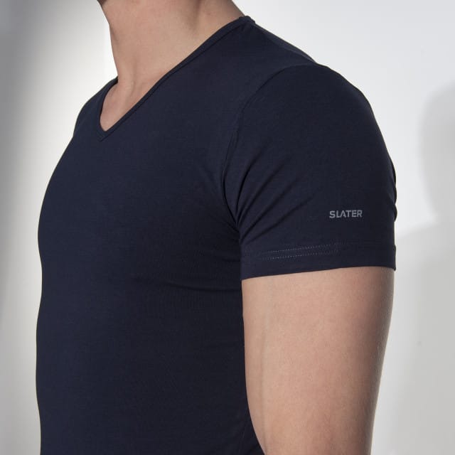 Slater 6610 - Stretch 2-pack T-shirt V-hals korte mouw navy S 95% organisch katoen 5% elastan
