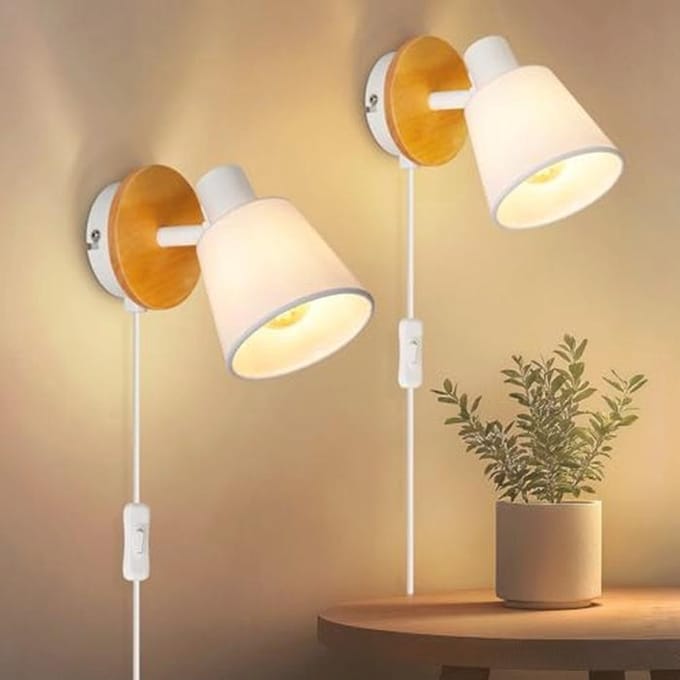 2 Stuks E14 Wandlampen voor Binnen - Vintage, Wit, Verstelbare Wandlampen met Schakelaar