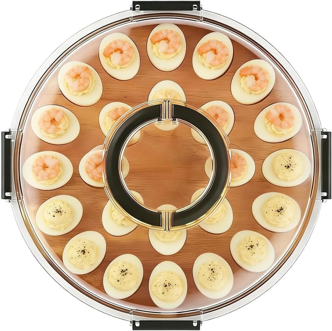 Eierhouder met Deksel - Worstplank Snack Display - Feestelijke Presentatie - 24 Vakken Ontwerp - 343 cm - Natuurlijk Hout