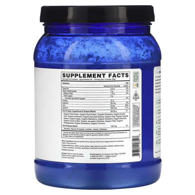 Ora, So Lean & So Clean, Protéine Végétale Superaliment Quotidien, Vanille Chaï, 21,2 oz (600g)