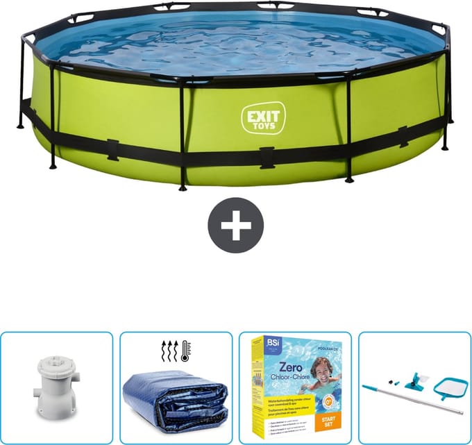 EXIT Rond Lime Frame Zwembad - 360 x 76 cm - Inclusief Pomp Solarzeil - Onderhoudspakket - Schoonmaakset - Nu extra voordelig