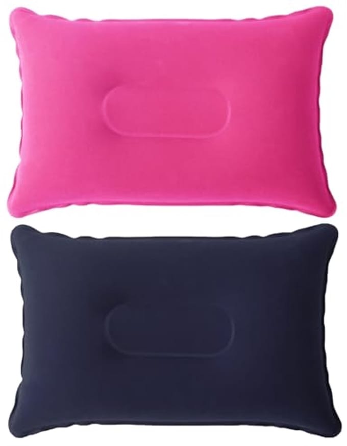 Opblaasbaar Kussen - Reis NeKussen - Comfortabel Reizen - Ultralicht Compact - 34 x 22 cm - Roze Blauw