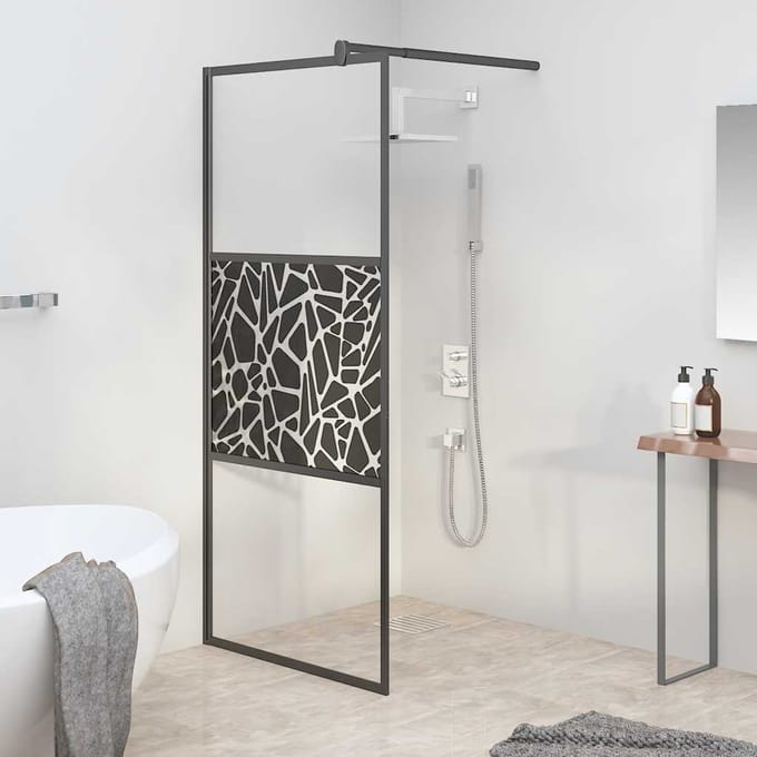 vidaXL - Inloopdouchewand - met - stenenmotief - 80x195 - cm - ESG-glas - zwart