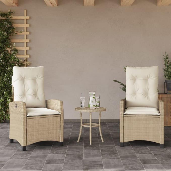 vidaXL - 3-delige - Bistroset - met - kussens - poly - rattan - beige