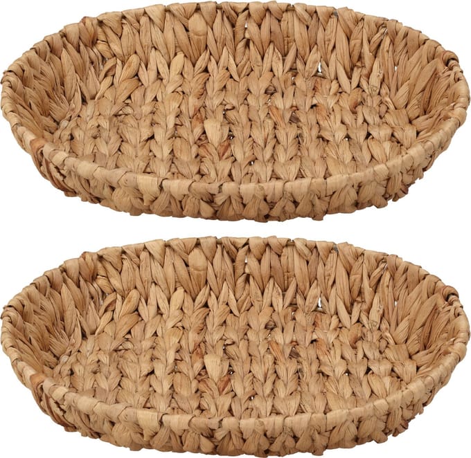 H&S Collection Broodmand - 2x - gevlochten riet - naturel - 35 x 28 x 6 cm