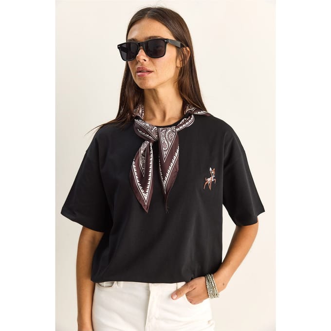 Losse Fit Crew Neck Geborduurd T-Shirt