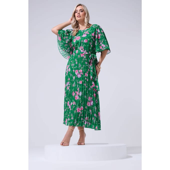 Yours London Groene Geplooide Maxijurk Met Bloemenprint Size 48