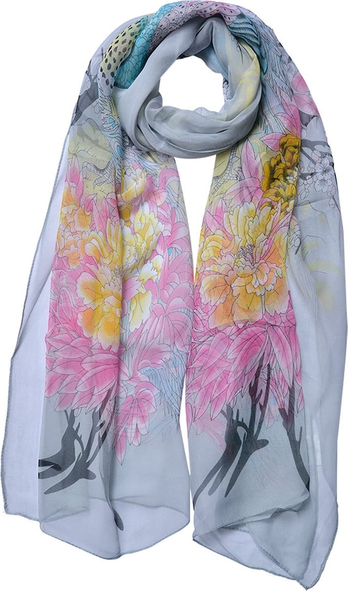 Juleeze Sjaal Dames Print 50x160 cm Grijs Synthetisch Bloemen