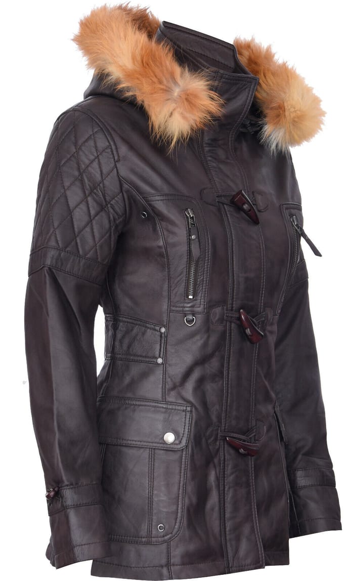 Dames gewatteerde leren parka met capuchon-Northampton