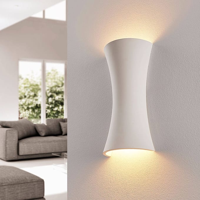 Lindby - wandlamp - 2lichts - Gips, metaal - H: 30 cm - E14 - wit