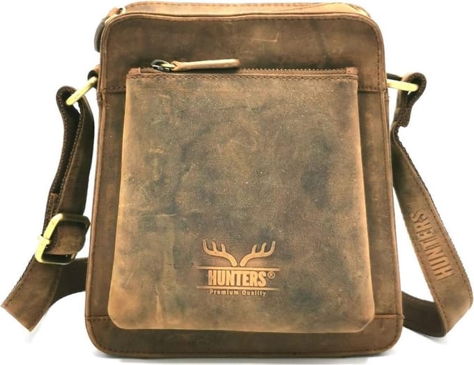 Hunters Schoudertas Trapezium Buffelleer H 21.5cm x B 19.5cm