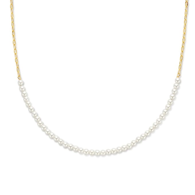 collier synth. parels 41 + 5 cm 1 micron zilver verguld (geel)