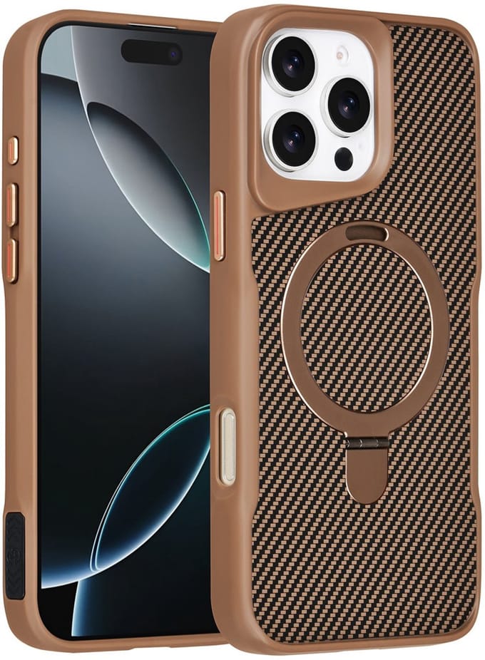 TUNIQ Back cover voor iPhone 16 Pro Max - Carbon Fiber - Met MagSafe Ringstand - Zwart