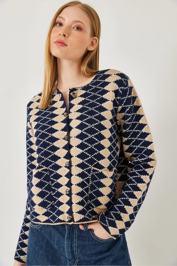 Geribbelde Patroon Cropped Cardigan met Knoopsluiting